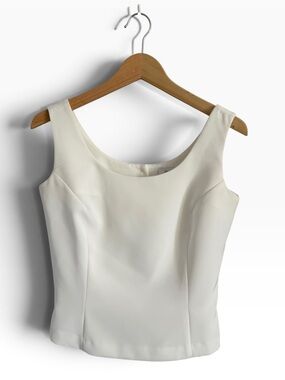 Vintage 90s Dalmys Ivory Button Back Fitted Tank Top Made in Canada Sz 3